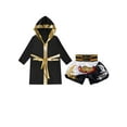 thumbnail image 3 of Hansber Kids Boys Boxing Costume Long Sleeve Boxing Robe with Belt and Muay Thai Shorts Set for MMA White&Black 8, 3 of 5