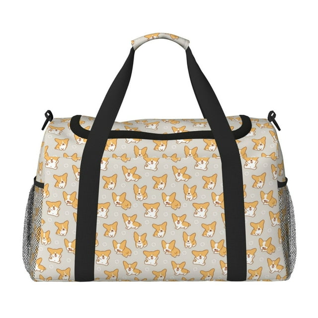 Fotbe Corgi Dog Bolsa de Viaje con Estampado, Bolsa de Fin de Semana para Mujer con Compartimento para Zapatos, Bolsa de Gimnasio con Bolsillo Húmedo
