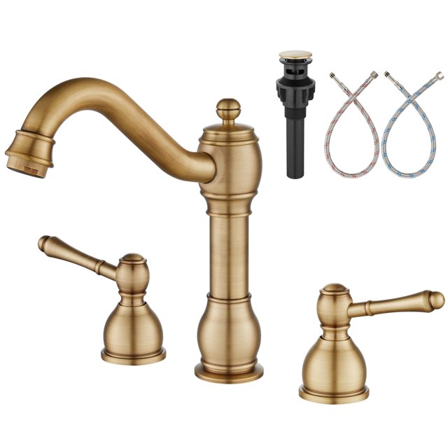Grifo para lavabo de baño Aolemi, latón envejecido, 20 cm, amplio