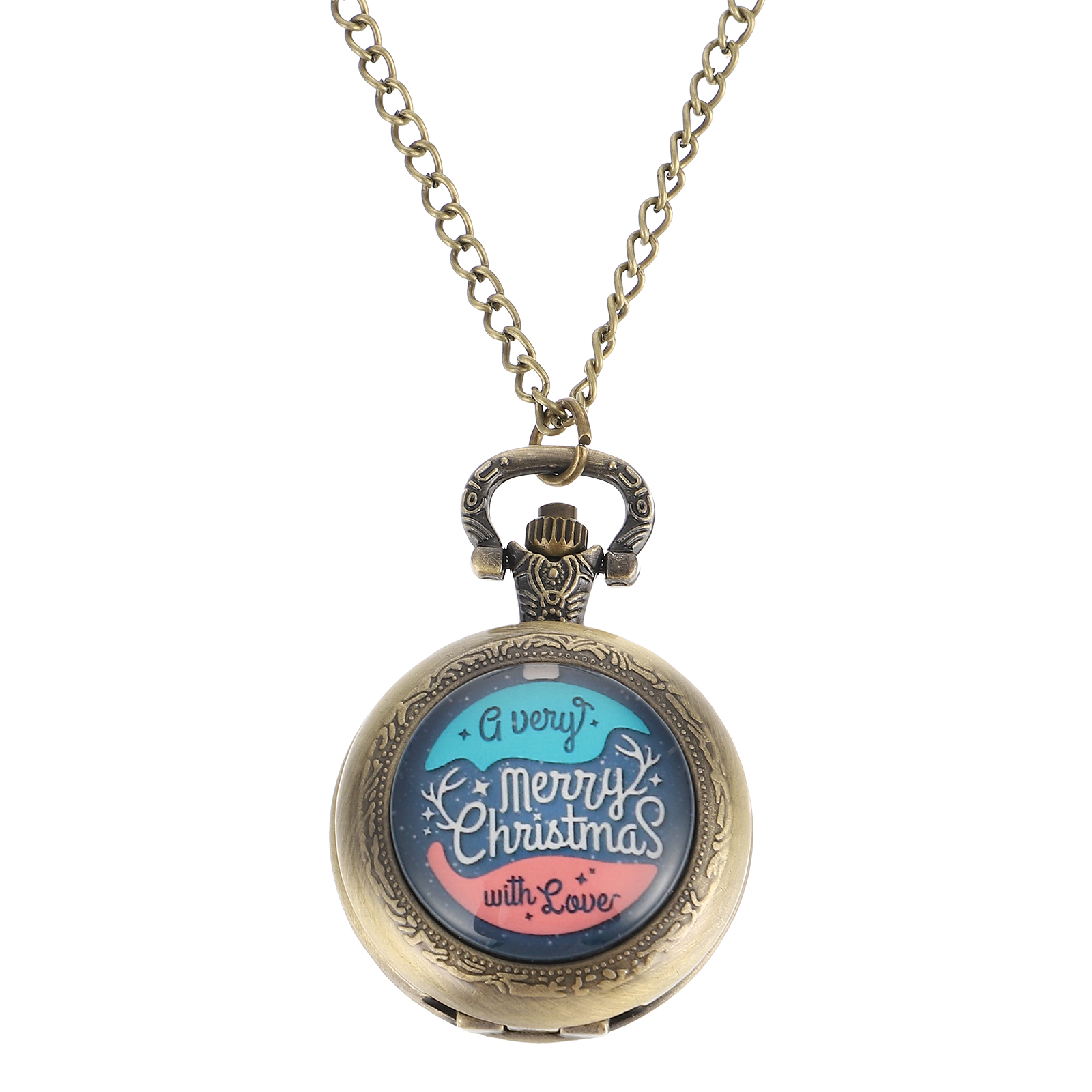 Vintage Pocket Watch Necklace Neck Chain Christmas Gift Holiday Party