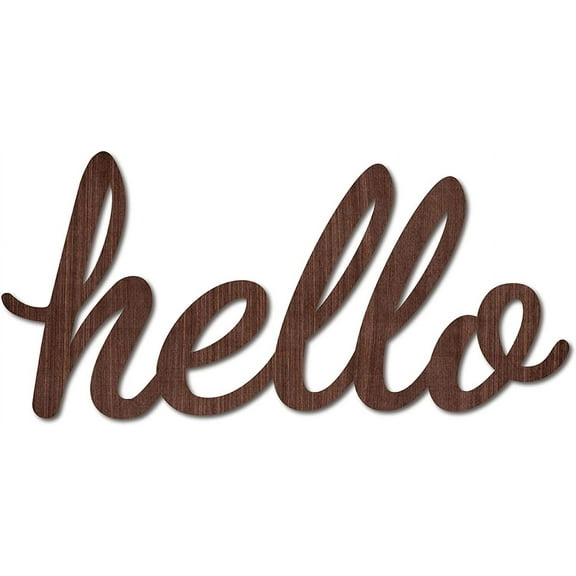 Cutout Sign Hello Signs Wooden Wall Art Decor Wood Word Sculpture Rustic Farmhouse for Housewarming Home Front Door Entryway Wall Decoration Brown 11.9 x 5.6inchCamel