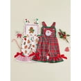 thumbnail image 3 of Loicainy ﻿Toddler Kids Girls Christmas Overalls 12 18 24 Months 2T 3T 4T 5T Santa Claus Embroidery Sleeveless Square Neck Plaid Bell Bottoms Jumpsuit, 3 of 9