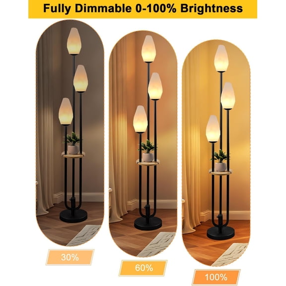 Black Floor Lamp with Tray - 3-Lights Dimmable Modern Candle Holder Style Floor Lamp for Living Room/Party (Bulbs Included)