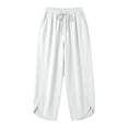 thumbnail image 6 of ClodeEU Women's Elastic Waist Harem Capri Pants,Casual Loose Linen Baggy Cropped Trousers with Pockets White,Women's Plus L, 6 of 6