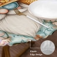 thumbnail image 3 of Coastal Tropical Round Tablecloth, Fitted Table Cover with Elastic for 36"-44" Round Tables, Palm Tree Starfish Shell Flower Gnomes Table Cloth Outdoor Indoor Dinning Party Waterproof Tablecloths, 3 of 7