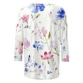 thumbnail image 4 of CYMMPU 3/4 Sleeve Blouses for Women Dressy Casual Spring Tops Flower Pattern Fall Trendy Shirts Crew Neck Tunic Tops Loose Fit Lightweight Basic Tees S, 4 of 5