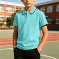 thumbnail image 2 of QIUOMBBP Stripped Tops Cotton for Boys Summer Collar Short Sleeve Shirts Basic Back to School Outfits Mint Green L, 2 of 7