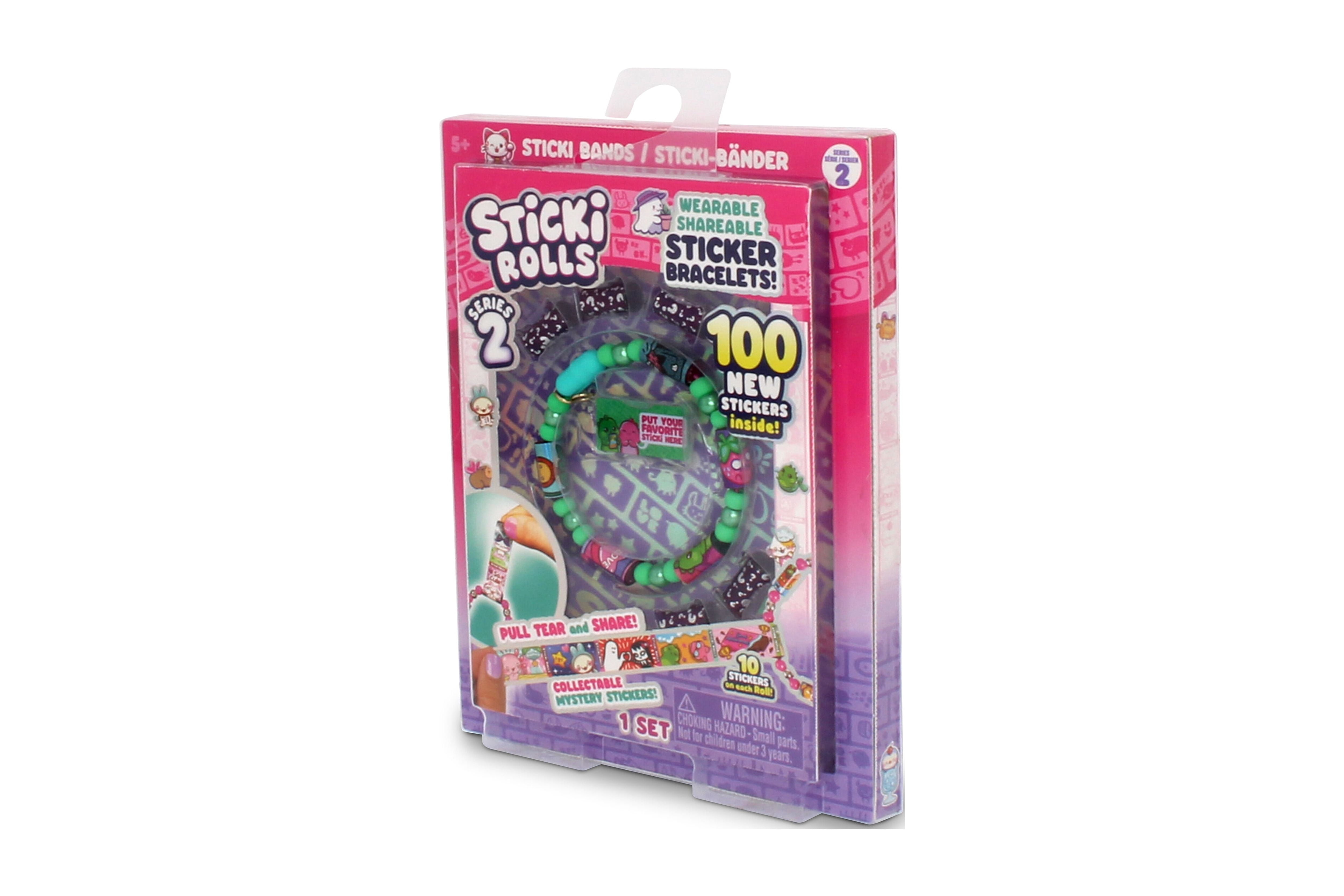Sticki Rolls Sticki Bands - Wearable & Shareable Sticker Bracelet -100 Mini Stickers - 5 Mystery Sticki Rolls - 1000+ Stickers to Discover
