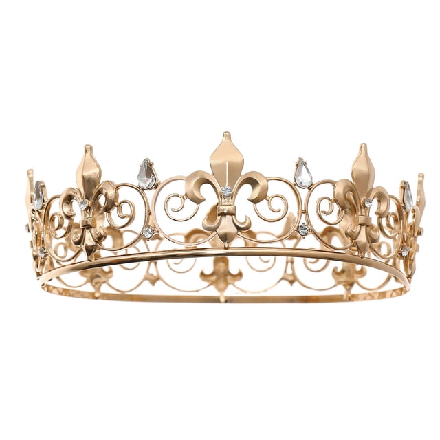 FORSEVEN Corona de rey redonda completa: coronas y tiaras de metal con diamantes de imitación para mujeres y hombres, fiestas de graduación (HG340 dorado)