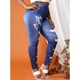 thumbnail image 3 of Rosegal Women's Plus Size Flowers 3D Print High Waisted Skinny Jeggings, 3 of 5