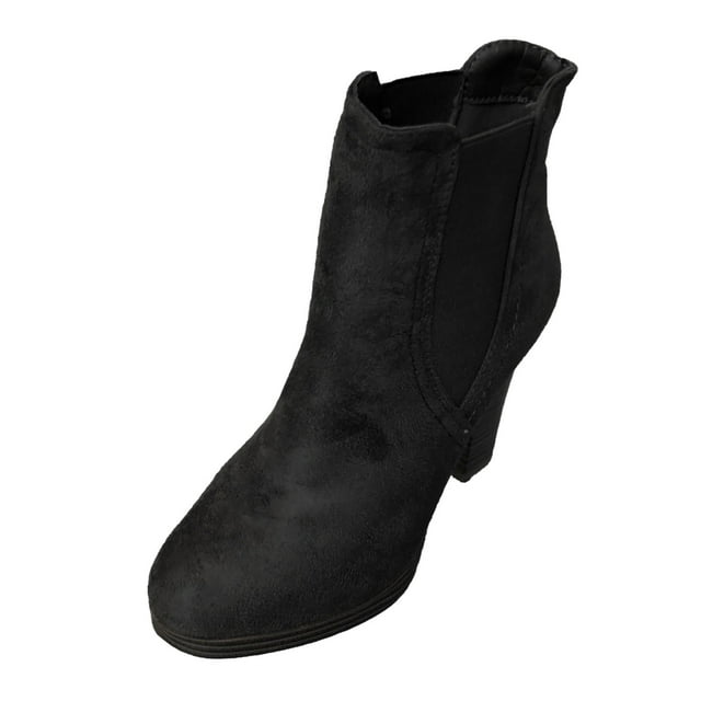 NECHOLOGY Botas Mujer Adulto Femenino Zapatos Botines mujer Moda mujer Flock otoño suela gruesa tacones cuadrados Slip On Botines cortos zapatos de punta redonda (Black, 8.5)