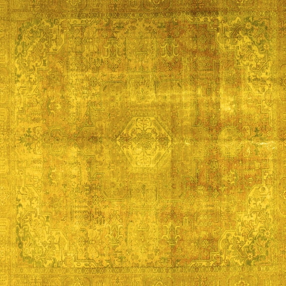 Ahgly Company Machine Washable Indoor Square Persian Yellow Traditional Area Rugs, 7' Square