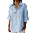 thumbnail image 2 of Gamivast Linen Shirts for Women Loose Fitting Lapel Collar V Neck Dressy Casual Blouses Trendy 3/4 Sleeve Tunic Beach Tee Summer Office outfits, 2 of 5