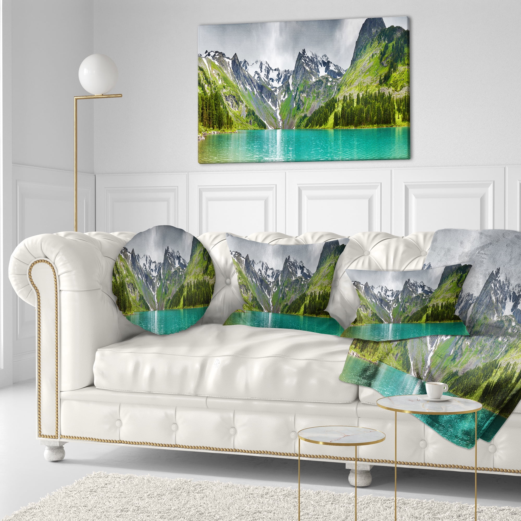 Designart Mountain Lake Panorama - Photography Throw Pillow - 12x20