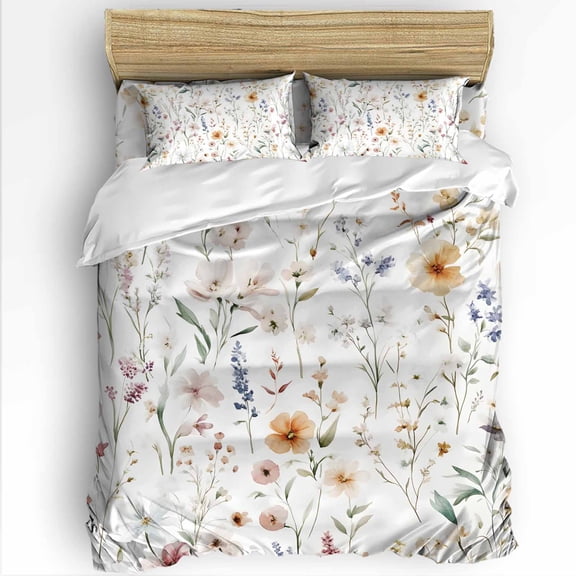 Spring Flowers Twin Size Comforter Set, Watercolor Floral Garden Soft Bedding for All Seasons, 4 Pcs Bed Set with 1 Comforter (68"x86") ,1Sheet(66"x116"), 2 Pillowcases (19"x29")