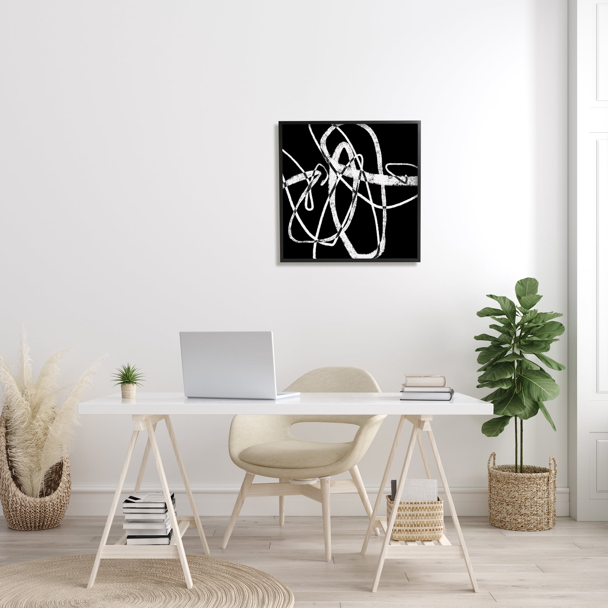 Stupell Industries Distressed Fluid White Lines on Black Abstraction, 24 x 24, Designed by Lisa Ridgers
