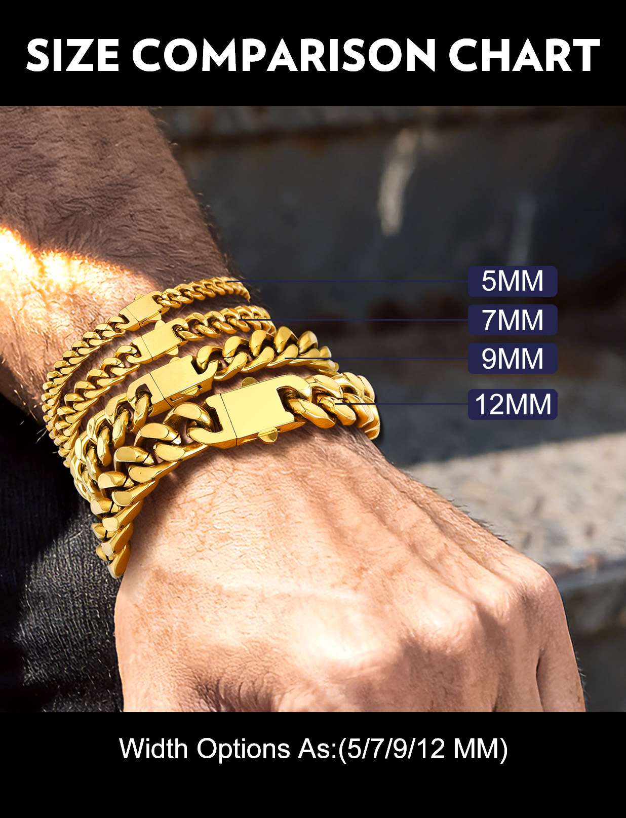 Bandmax 7MM Wide Cuban Chain Bracelet for Men Women Father's Day Gift for Son Dad Husband Stainless Steel 14K Gold Plated Hip Hop Biker Wristlet Anklet Chain Jewelry
