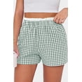 thumbnail image 6 of Plus Size Women's Green Plaid Shorts with Contrast Trim – Casual Summer Style for Everyday Wear, 4X, 6 of 6