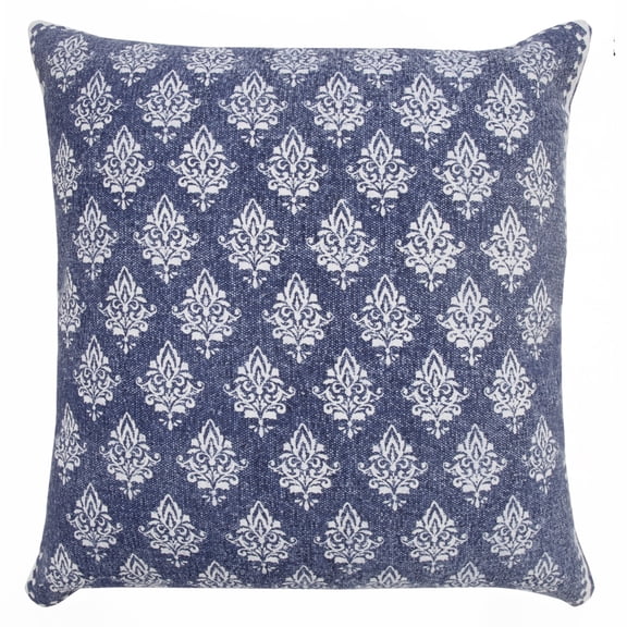 Ox Bay 20" x 20" Hand-Woven Blue/ White Floral/Botanical Organic Cotton Pillow Cover