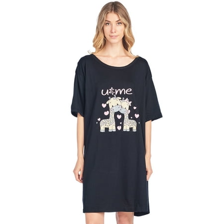 

Casual Nights Women s Short Sleeve Printed Dorm Sleep Tee - Black Love Giraffe