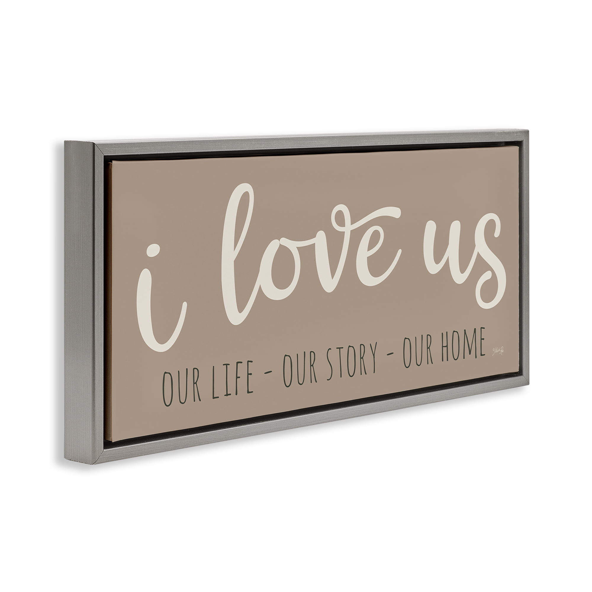 Stupell Industries I Love Us Romantic Typography Painting Gray Floater Framed Art Print Wall Art, 31 x 14