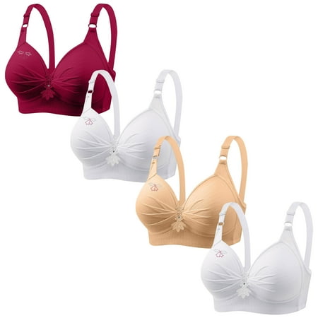 Lisbinx Sports Bras for Women 4PC Woman s Printing Gathered Together Large Size Daily Bra Underwear No Rims Flash Deals