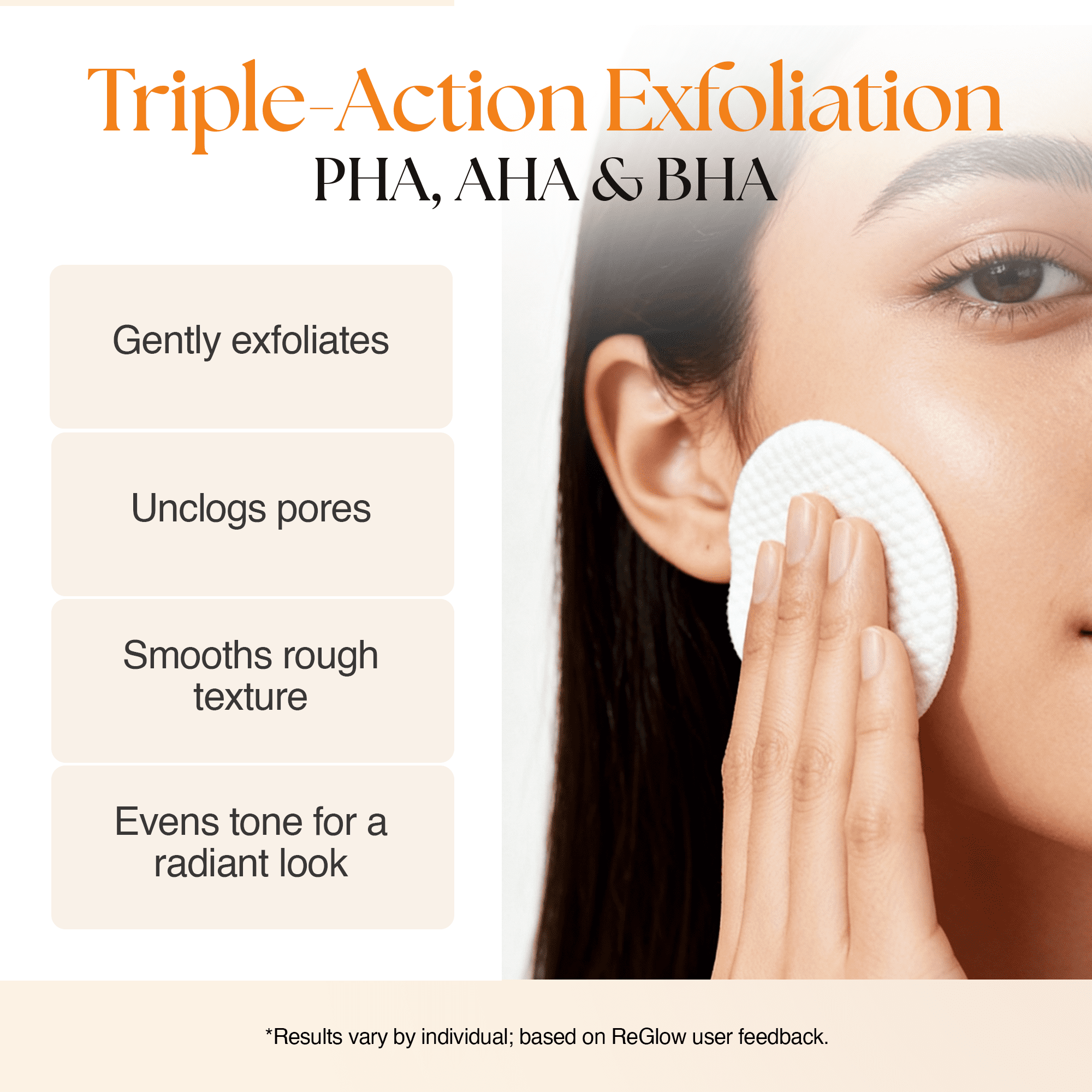 ReGlow EpiClear Exfoliating Toner Pads with AHA BHA PHA & Niacinamide, Dual-Textured Facial Pads, 60 Count