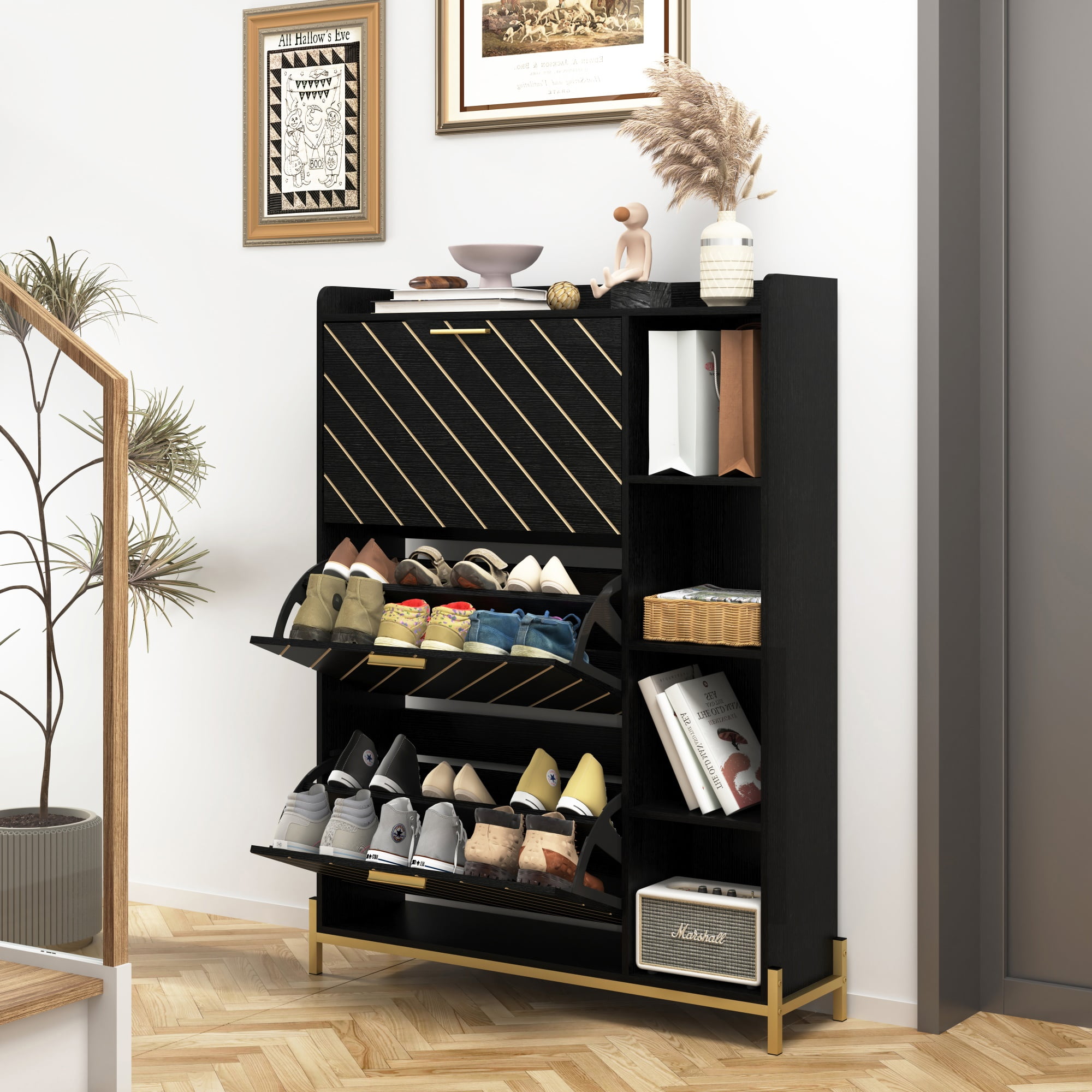 YYAo Shoe Cabinet with 3 Flip Drawers, Modern Entryway Shoe