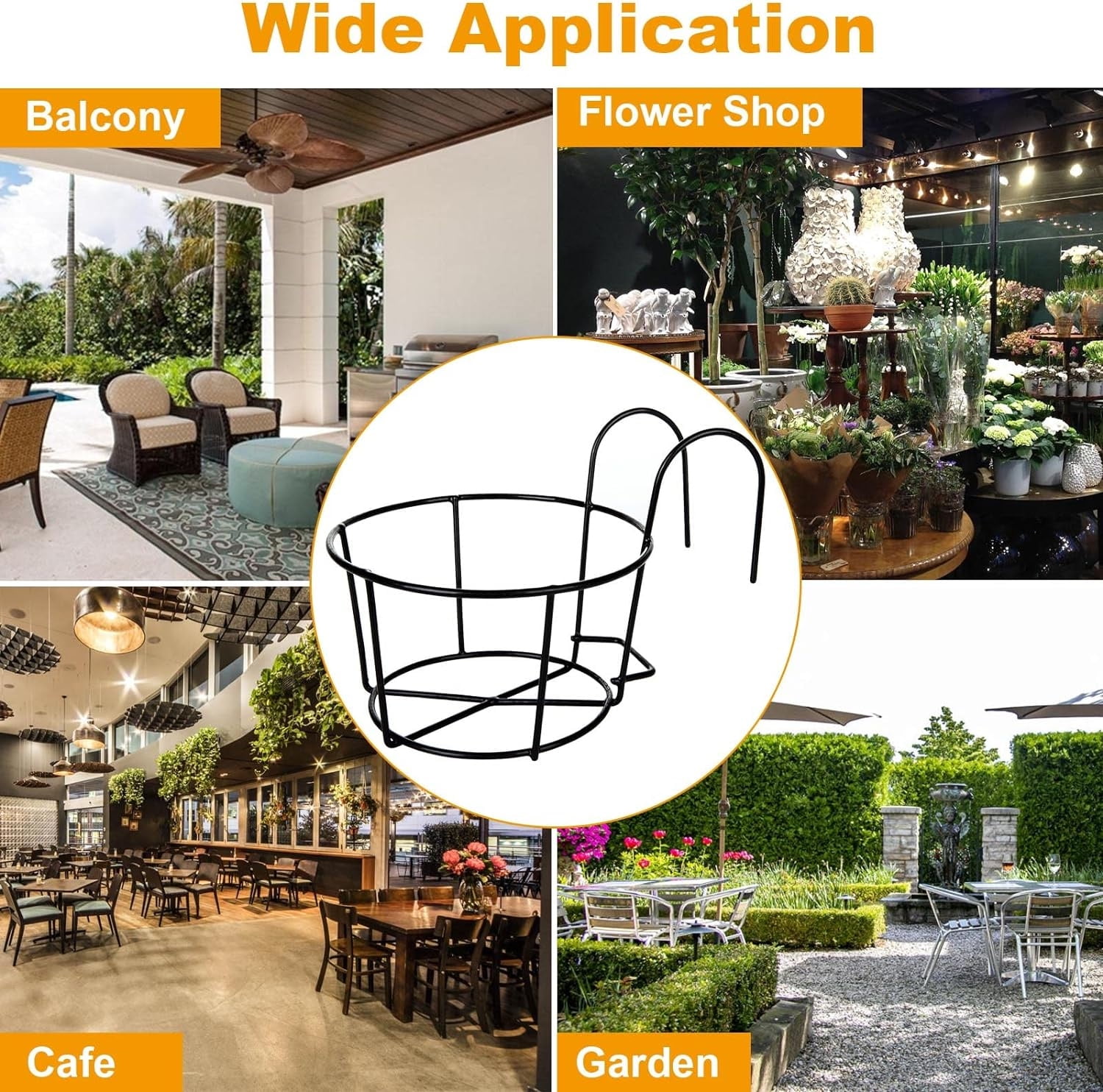 4Pcs Hanging Railing Planter,Over the Rail Flower Pot Holder Hanger, Balcony Planters Railing Hanging, Round Plant Baskets Metal Potted Stand Mounted Deck Porch Patio for Indoor Outdoor, Black