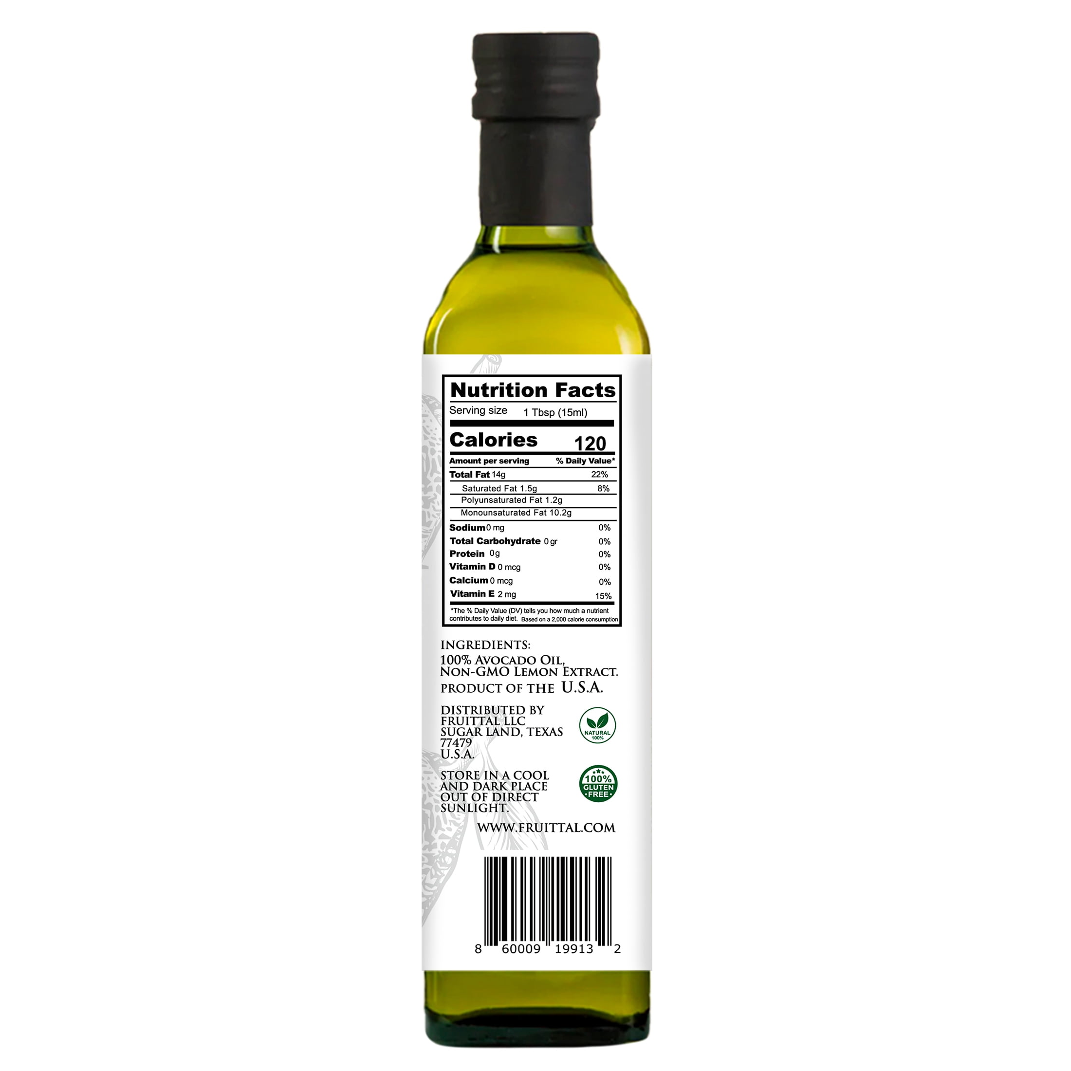 Fruittal Lemon-Infused Avocado Oil – 100% Pure, Made in USA, Rich in Health Benefits (16.9 oz)