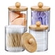 thumbnail image 2 of 2 x porta hisopos, organizador de baño, contenedores de almacenamiento, frascos de plástico transparente con tapas de bambú para bolas de algodón, 2 of 7
