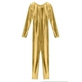thumbnail image 5 of Mufeng Women's Shiny Metallic Long Sleeve Bodycon Jumpsuit Glossy Sparkly Full Bodysuit Unitard Gold 3XL, 5 of 7