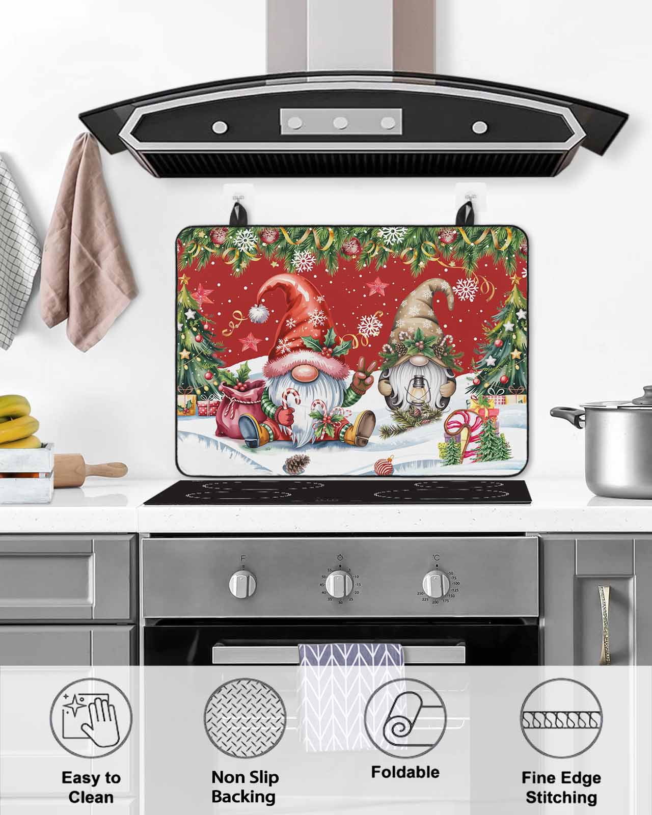 Large Induction Cooktop Protector Mat Red Christmas Stove Top Covers for Electric Stove, Gnomes Xmas Tree Snowflake Gifts Decorative Stove Burner Cover Mats, Glass Top Stove Cover