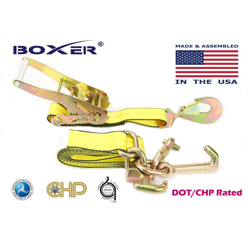 (2) Boxer DOT 2" x10' RTJ Cluster Hooks Ratchet Strap Tie Down Towing