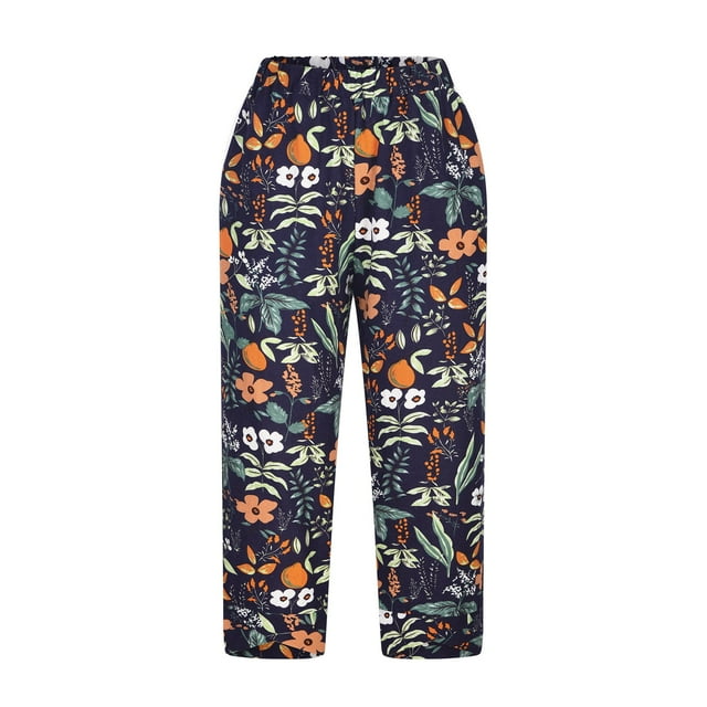 Birdeem Pantalon Neuf-Quarts Décontracté Ample à Jambe Grand en Coton et Lin Imprimés pour Femme
