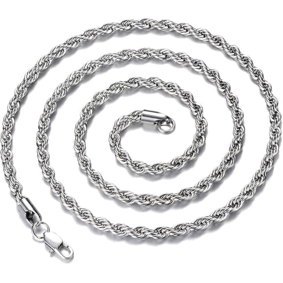 925 Sterling Silver 3MM Diamond-Cut  Rope Chain Italian Necklace for Women & Men 16 18 20 22 24 Inch