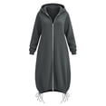 thumbnail image 3 of Kelon Women's Longline Zip Up Hoodie Sweatshirts, Oversized Fleece Cardigan Jacket, Casual Drawstring Hem Coat Tops, Comfy Soft Warm Outfits for Fall Winter, Daily, Travel & Lounge, L, 3 of 8