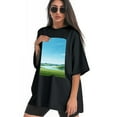 thumbnail image 3 of Plus Size Shirt for Women Black Tops for Women Short Sleeves Shirt for Women Grassland1 T Shirt Oversized Shirt for Women S, 3 of 5