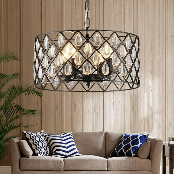 Tafari Black Metal and Glass 16-inch Round Pendant