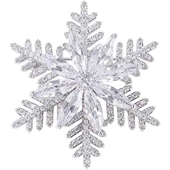 Clear Austrian Crystal Winter Snowflake Brooch Pin Elegant Cubic Zirconia Brooches Lapel Pins for Women Men Rotatable Flower Wedding Party Dress Christmas Accessories Birthday Graduation Jewelry Gift