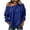 Blue, variant on Women's Off Shoulder Top Waffle Knit Oversized Long Sleeve Pullover with Front Pocket Casual Daily Wear Relaxed Cozy Fit