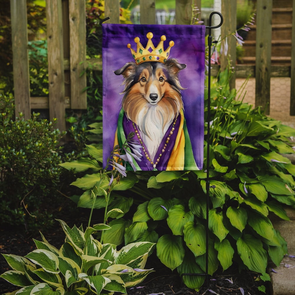 Sheltie King of Mardi Gras Garden Flag 11.25 in x 15.5 in