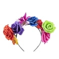 thumbnail image 4 of Hkoxplj Floral Headband Rose Crown Headpiece Mexican Day of the Dead Headband Halloween Party Flower Crown Hair Accessory for Women Adult Ladies Sugar Skull Rose Hair Hoop Orange Black Red, 4 of 4