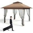thumbnail image 2 of 12'x12'/10'x10' Gazebo,Canopy Tent,Outdoor Gazebo for Backyard & Patio Furniture,Pop Up Tent with Curtains and 144 Square Shelter,2-Tiered Vented Top, 2 of 9