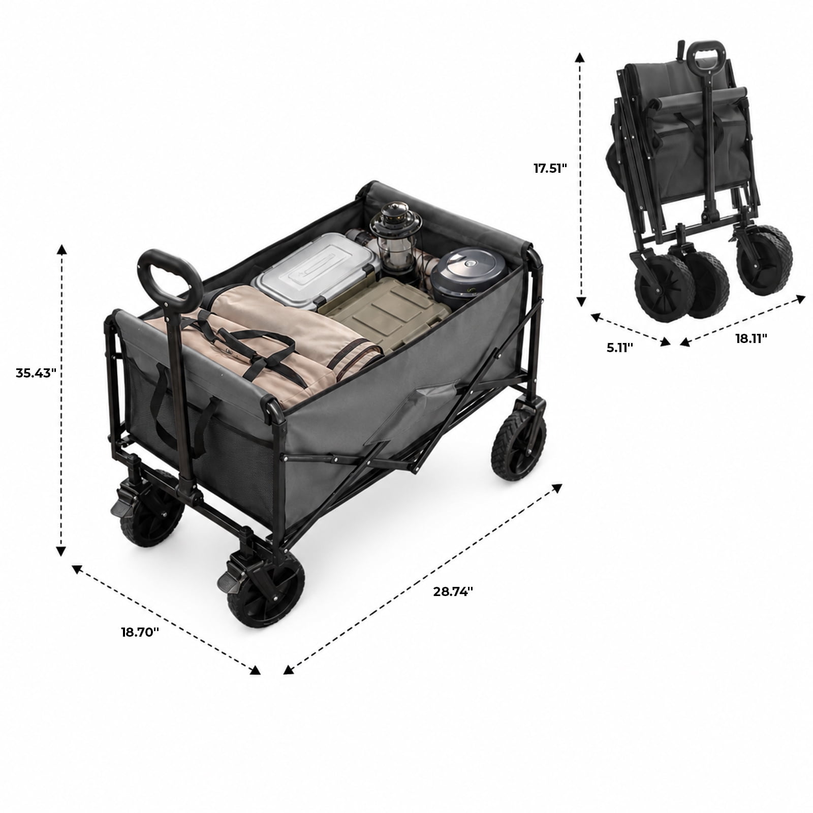 Alvantor Wagons Carts Foldable, 102L 330LBS Capacity Heavy Duty Collapsible Cart with All-Terrain Wheels for Camping Beach Shopping Garden