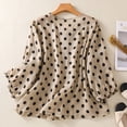 thumbnail image 4 of Qulqfy Short Sleeve Women's Blouses Cotton Linen Polka Dot Casual Crew Neck Button Down Khaki Spring Tie Summer Tops for Women 2026 M, 4 of 9