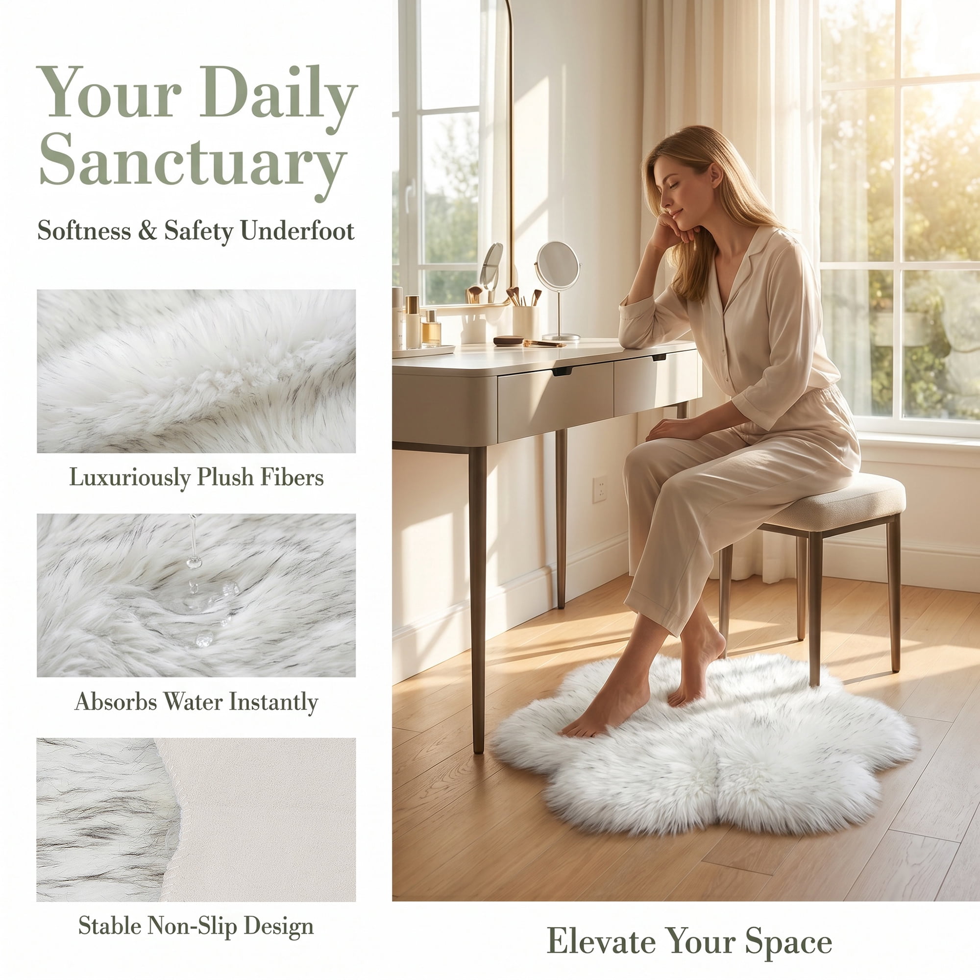 Unique Bargains Shaggy Flower Area Rug Fluffy Non-Slip Fuzzy Carpet 20" x 20" White Black