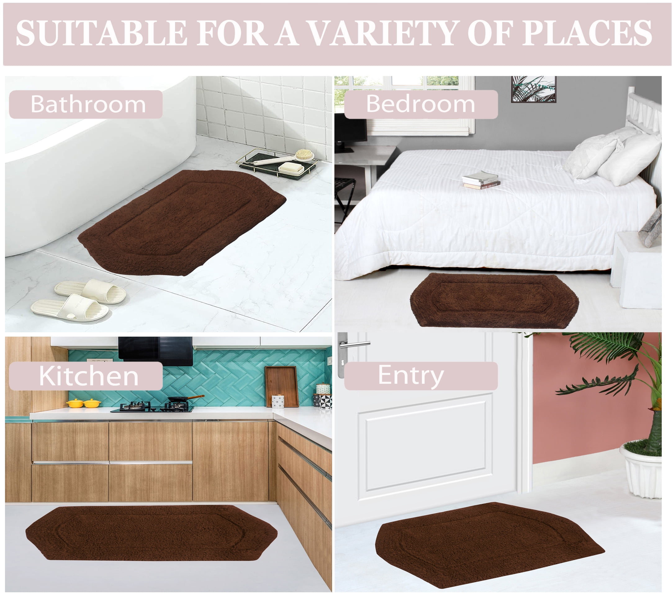 Home Weavers Waterford Collection 100% Cotton Non-Slip Bathroom Rug Set Machine Washable Bathroom Rug-17"x24", Bath Rug- 21"x34", U Shaped Contour- 20"x20", Chocolate Color 3 Piece Bath Rug set