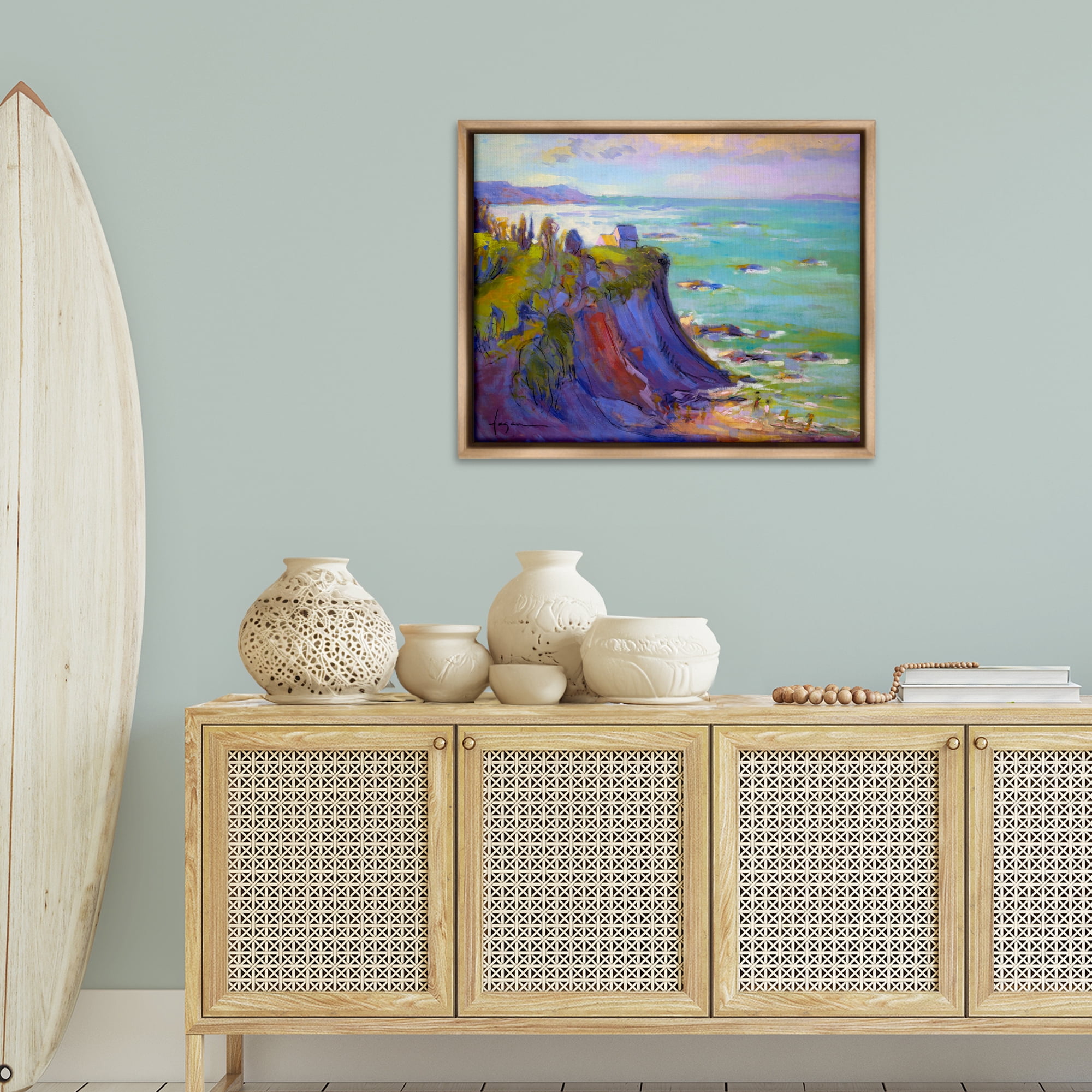 Stupell Industries Classic Cliff View Landscape & Nature Painting Brown Floater Framed Canvas Art Print Wall Art, 31 x 25