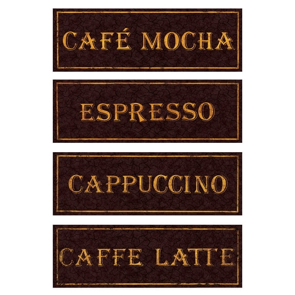 Vintage Brown Cappuccino Espresso  Latte Mocha Adult Kitchen Decor; 4 - 18" x 6" Unframed Posters